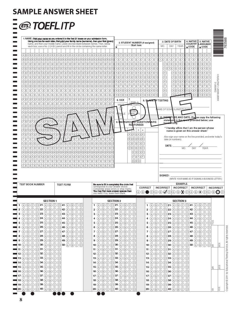 To Practice Toefl Test Print Sample Sheet Answer Itp 